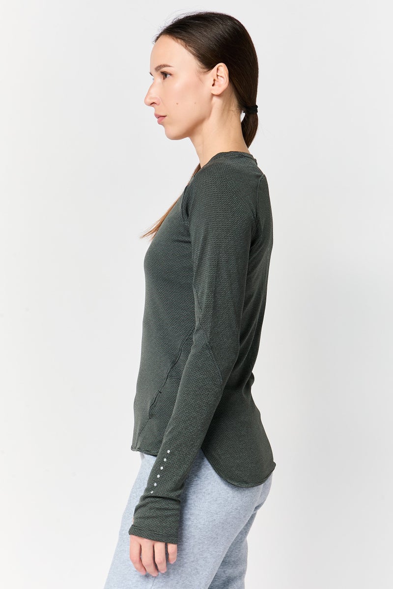 Nike Women Dri-Fit Brand Long Long Sleeve Running T-Shirt, Olive - Image 4